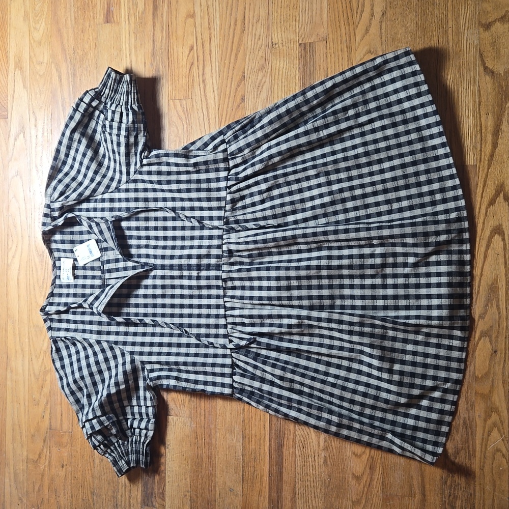 BN Free People Afternoon The Polly gingham plaid puff sleeve mini dress - Picture 3 of 7
